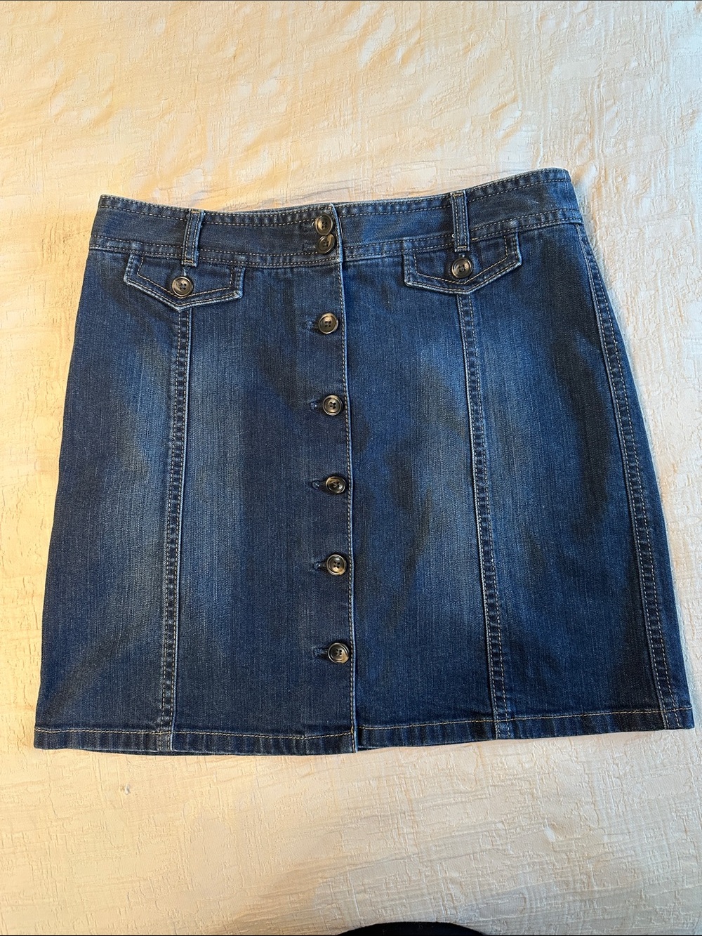 Ann Taylor Dark Blue Button-Front Denim Mini Skirt